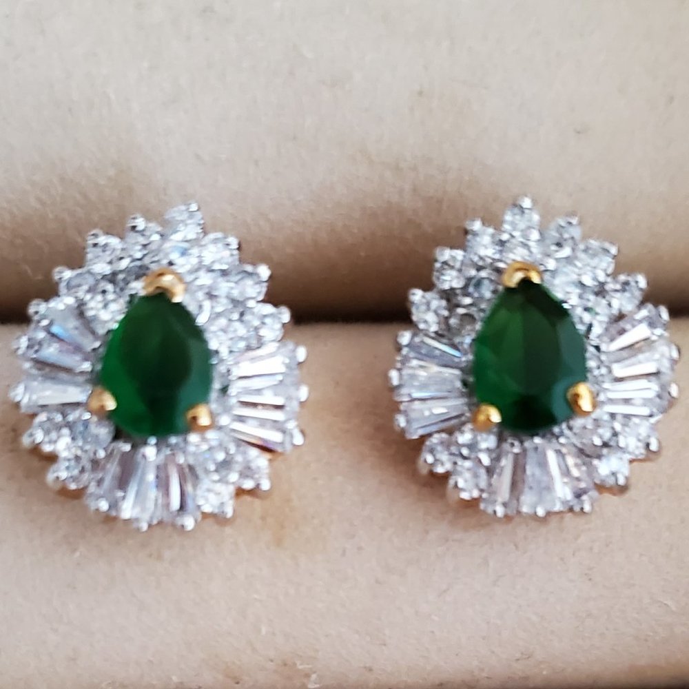 Faux Emerald Diamond Earrings